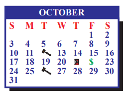 District School Academic Calendar for J J A E P for October 2021