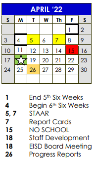 District School Academic Calendar for Hope Alternative High School for April 2022