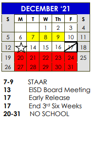 District School Academic Calendar for Meadie Pumphrey Junior High School for December 2021