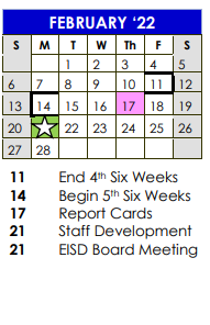 District School Academic Calendar for Edna High School for February 2022