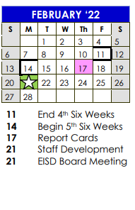 District School Academic Calendar for Austin Elementary for February 2022