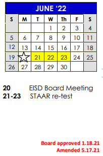 District School Academic Calendar for Austin Elementary for June 2022