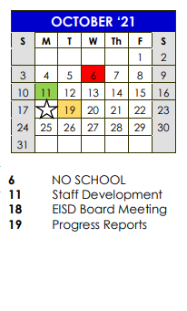 District School Academic Calendar for Austin Elementary for October 2021