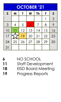 District School Academic Calendar for Carver Elementary for October 2021