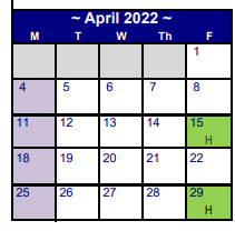 District School Academic Calendar for Hutchins Elementary for April 2022