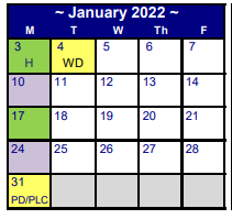 District School Academic Calendar for Hutchins Elementary for January 2022
