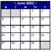 District School Academic Calendar for Northside El for June 2022