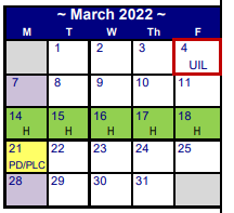 District School Academic Calendar for Myatt El for March 2022