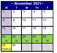 District School Academic Calendar for El Campo Middle for November 2021