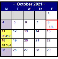 District School Academic Calendar for Myatt El for October 2021