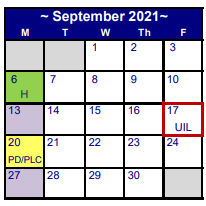 District School Academic Calendar for Myatt El for September 2021