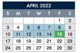 District School Academic Calendar for School-age Parent Ctr for April 2022