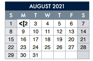 District School Academic Calendar for School-age Parent Ctr for August 2021