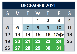 District School Academic Calendar for Guillen Middle for December 2021