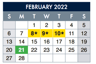 District School Academic Calendar for School-age Parent Ctr for February 2022