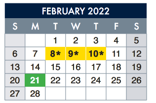 District School Academic Calendar for E-2 Central NE El Don't Use for February 2022