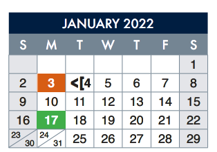 District School Academic Calendar for E-2 Central NE El Don't Use for January 2022