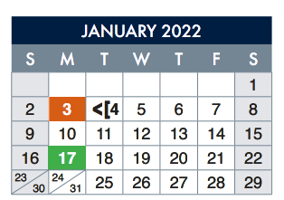 District School Academic Calendar for Guillen Middle for January 2022