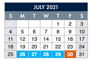 District School Academic Calendar for Career & Tech Ed Ctr for July 2021