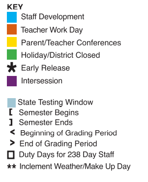 District School Academic Calendar Legend for Green Elementary