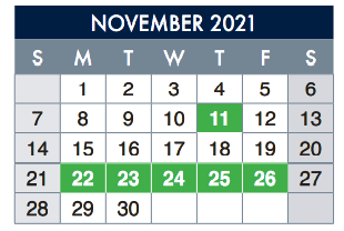 District School Academic Calendar for Richardson Middle for November 2021