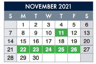 District School Academic Calendar for Barron Elementary for November 2021