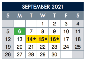 District School Academic Calendar for School-age Parent Ctr for September 2021