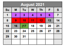 District School Academic Calendar for Booker T Washington Elementary for August 2021