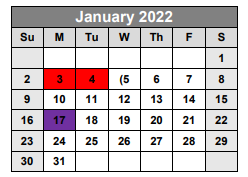 District School Academic Calendar for Bastrop County Juvenile Boot Camp for January 2022