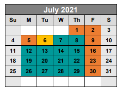 District School Academic Calendar for Booker T Washington Elementary for July 2021