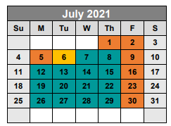 District School Academic Calendar for Bastrop County Juvenile Boot Camp for July 2021