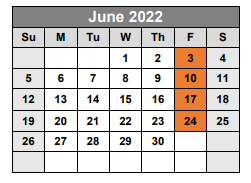 District School Academic Calendar for Bastrop County Juvenile Boot Camp for June 2022