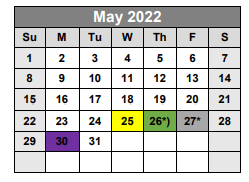 District School Academic Calendar for Bastrop County Juvenile Boot Camp for May 2022