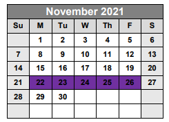 District School Academic Calendar for Bastrop County Juvenile Boot Camp for November 2021