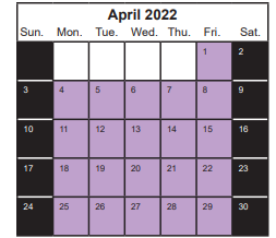 District School Academic Calendar for Elk Grove Charter for April 2022
