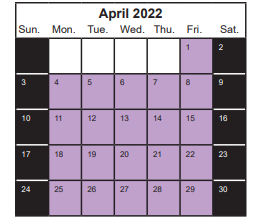 District School Academic Calendar for Katherine L. Albiani Middle for April 2022