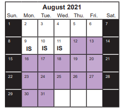 District School Academic Calendar for Insights High School for August 2021
