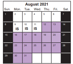 District School Academic Calendar for Tsukamoto Elementary for August 2021