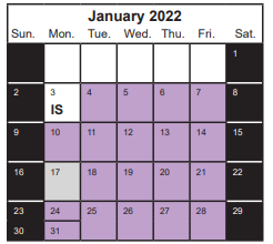 District School Academic Calendar for Elk Grove Charter for January 2022