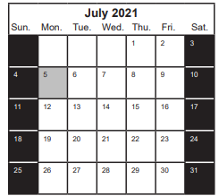 District School Academic Calendar for Union House Elementary for July 2021