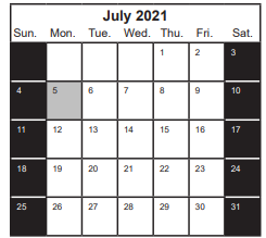 District School Academic Calendar for Prairie Elementary for July 2021