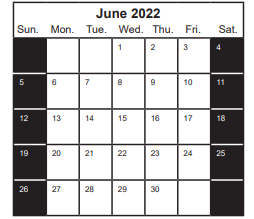 District School Academic Calendar for Kirchgater Elementary for June 2022