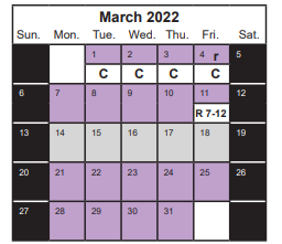 District School Academic Calendar for Union House Elementary for March 2022