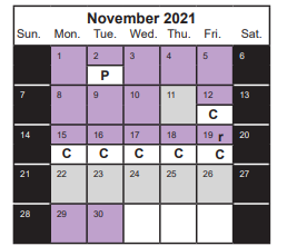District School Academic Calendar for Elk Grove Charter for November 2021
