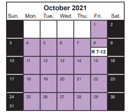 District School Academic Calendar for Dillard Elementary for October 2021