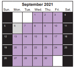 District School Academic Calendar for Elk Grove Charter for September 2021