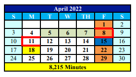 District School Academic Calendar for Elkhart Middle for April 2022