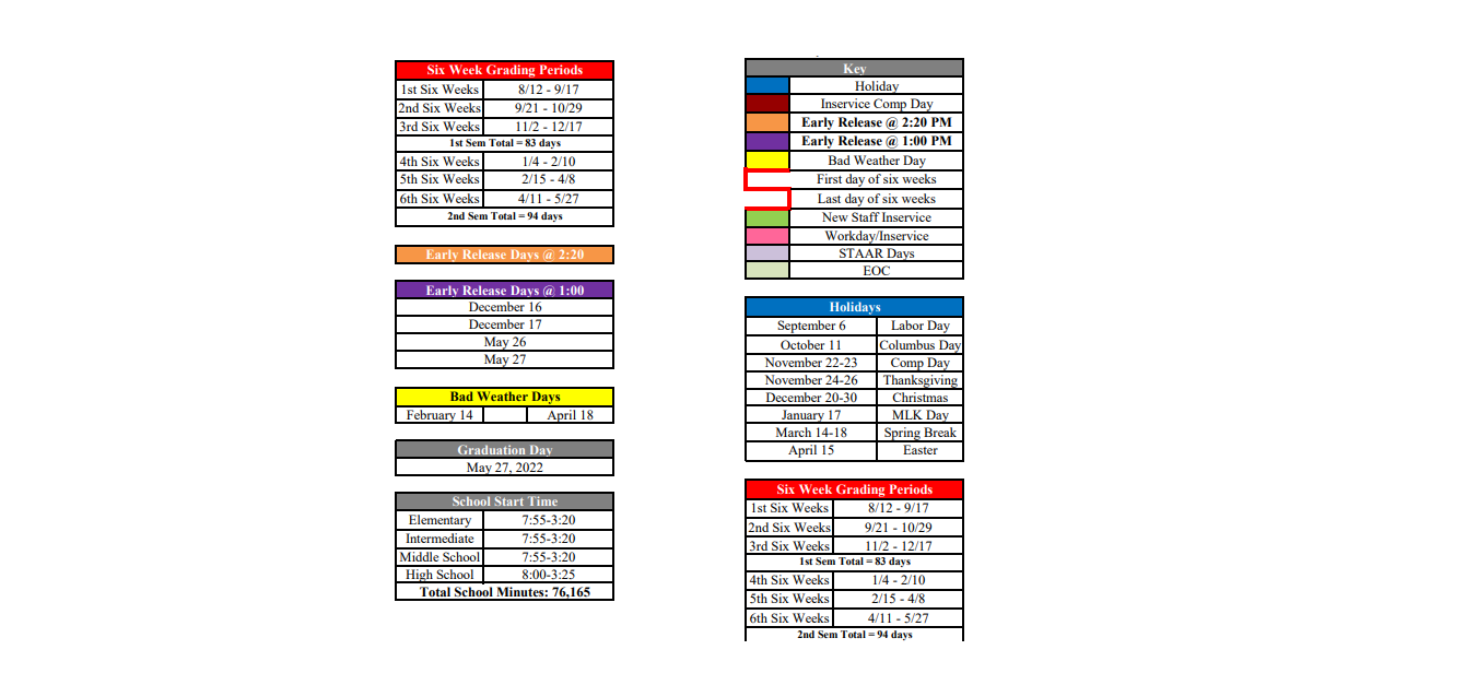 District School Academic Calendar Key for Elkhart Middle