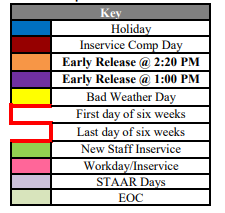 District School Academic Calendar Legend for Elkhart Elementary