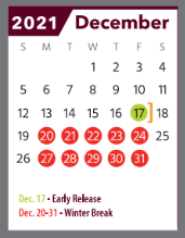 District School Academic Calendar for Austin Elementary for December 2021